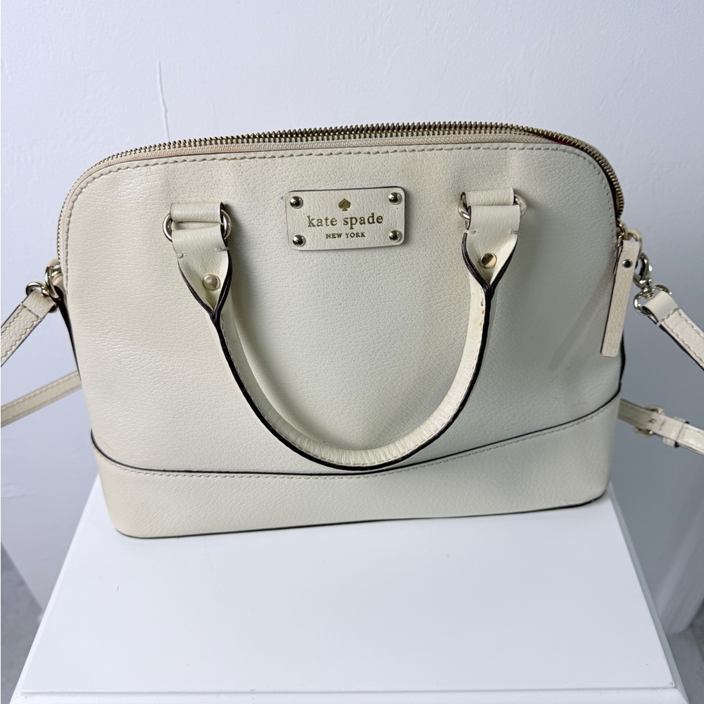Kate Spade Women’s Purse Cream Pebbled Leather Satchel Crossbody Bag